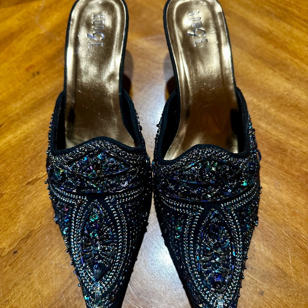 Elegant Black Beaded Women's Mules